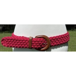 Vintage 80s Belt pink Braided Brown Leather Buckle‎ Lands End Misses Size XL